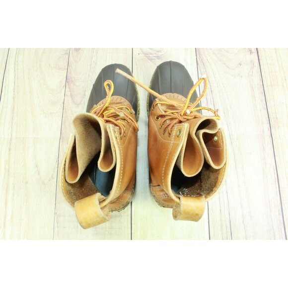 LL Bean Brown Unlined Ankle Duck Boots 8" Leather Lace Up Round Toe Size 7 M - Picture 7 of 11